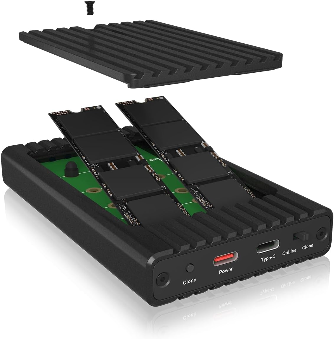IcyBox Enclosure for Two NVMe SSDs with Cloning Function and USB Type-C® or Type-A