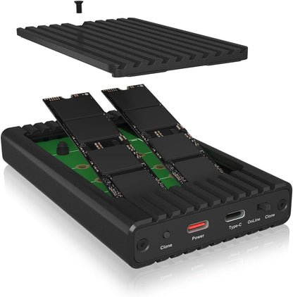 IcyBox Enclosure for Two NVMe SSDs with Cloning Function and USB Type-C® or Type-A