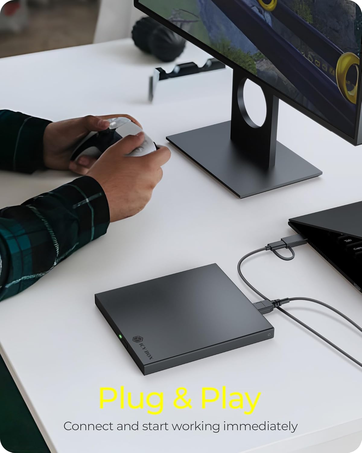 IcyBox Enclosure for 1x Ultra Slim SATA Drive with USB Type-C® & Type-A Combo Cable