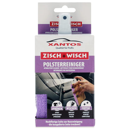 XANTOS Polsterreiniger Auto - Zisch und Wisch All-in-One Duo Schwamm inklusive 40ml Sprühflasche klein mit Reiniger für Auto, Wohnmobil oder Wohnwagen - Autopflege für zwischendurch