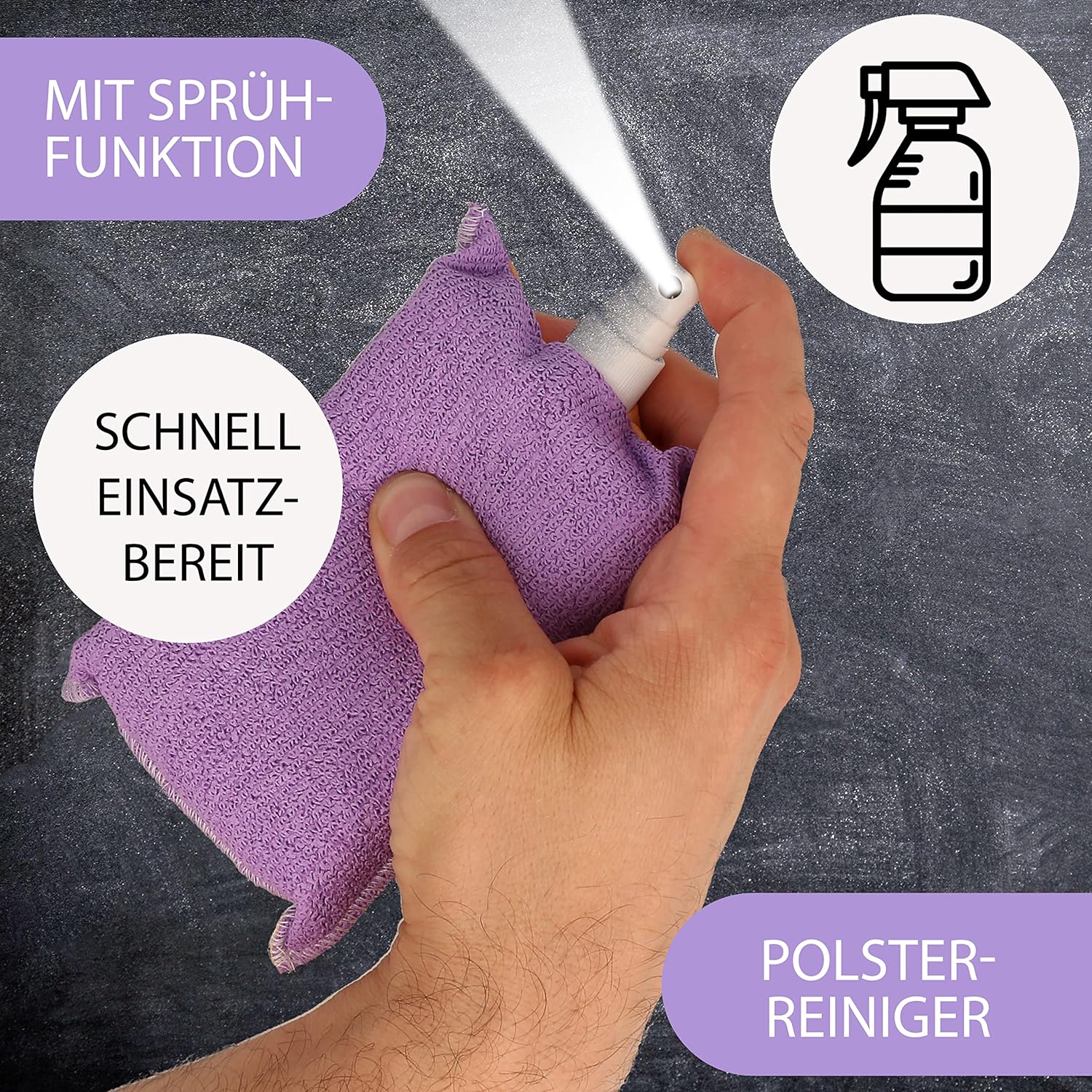 XANTOS Polsterreiniger Auto - Zisch und Wisch All-in-One Duo Schwamm inklusive 40ml Sprühflasche klein mit Reiniger für Auto, Wohnmobil oder Wohnwagen - Autopflege für zwischendurch