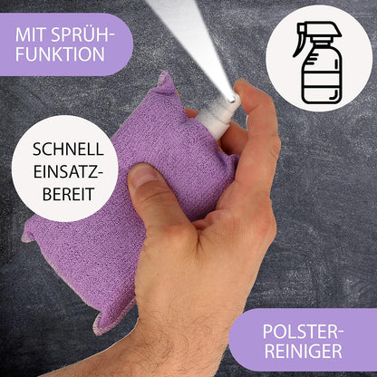 XANTOS Polsterreiniger Auto - Zisch und Wisch All-in-One Duo Schwamm inklusive 40ml Sprühflasche klein mit Reiniger für Auto, Wohnmobil oder Wohnwagen - Autopflege für zwischendurch