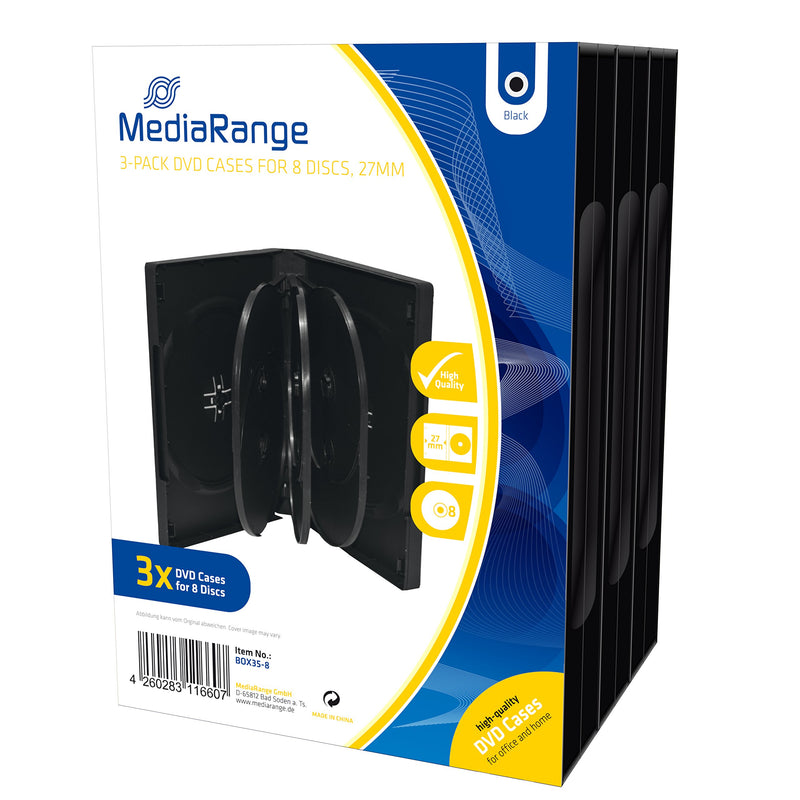 MediaRange BOX35-8 DVD 8 Disc Case 27mm Black (Pack of 3