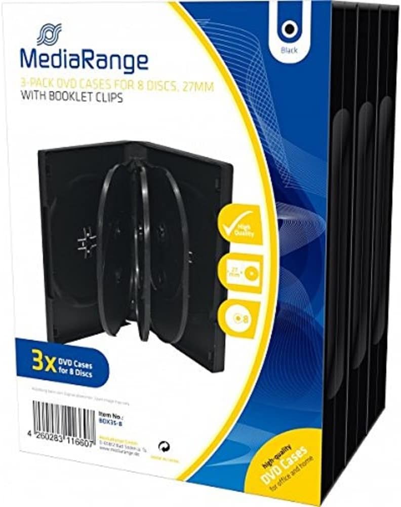 MediaRange BOX35-8 DVD 8 Disc Case 27mm Black (Pack of 3