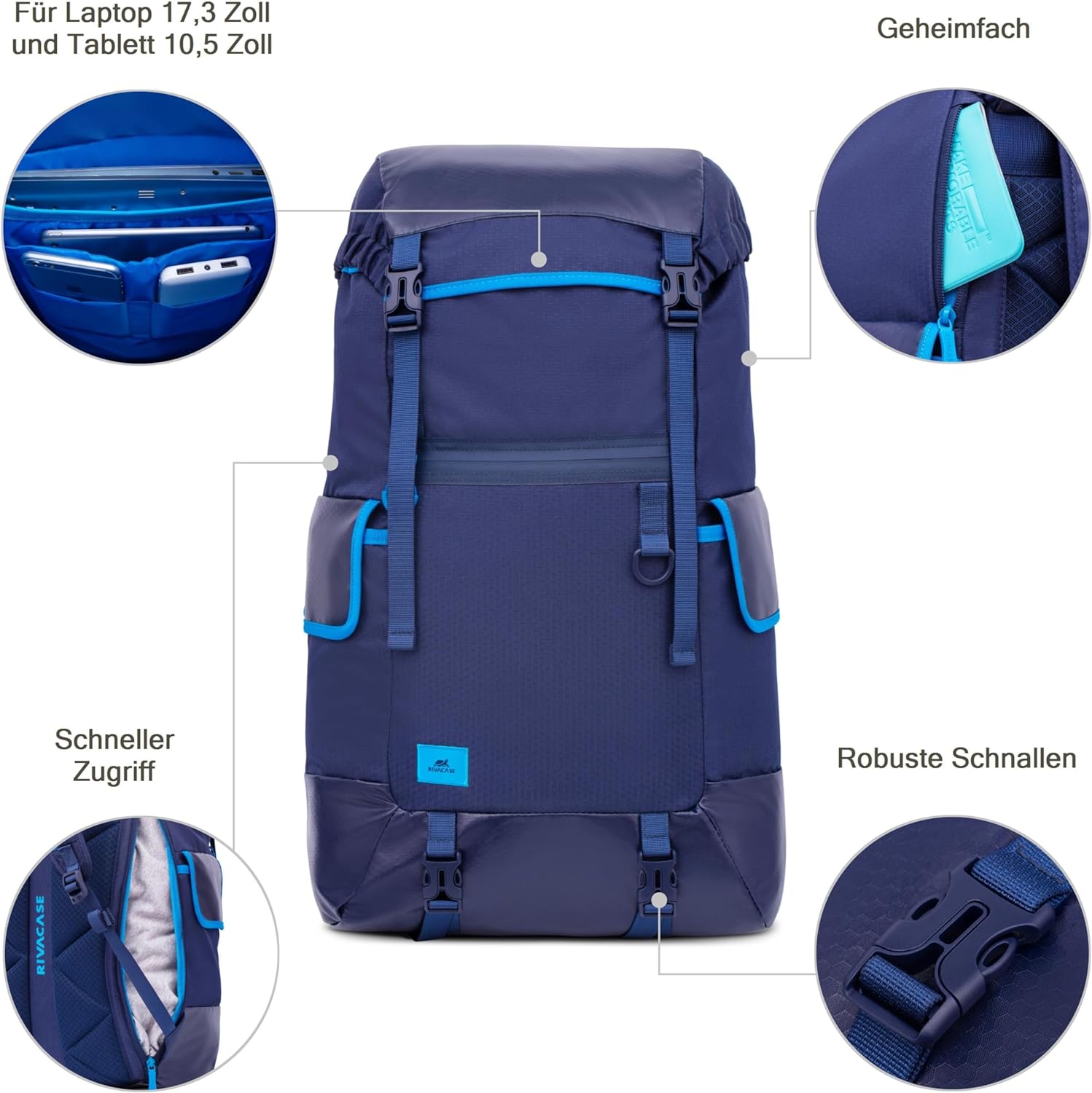Rivacase Unisex Dijon Rucksack 17.3" Blau