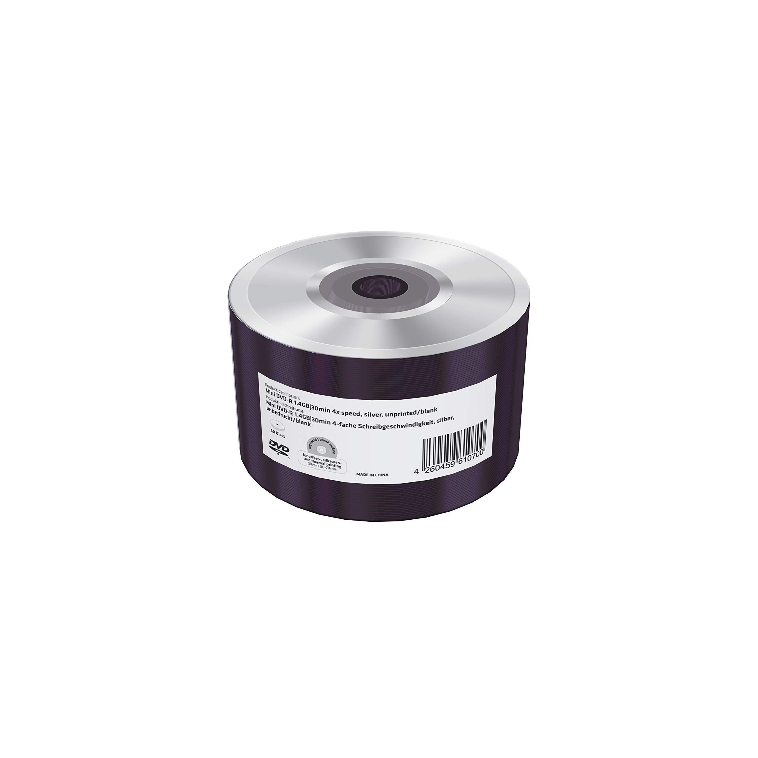 Mini DVD-R 1.4Gb|30Min 4x Speed, Silver, Unprinted/Blank, Shrink 50