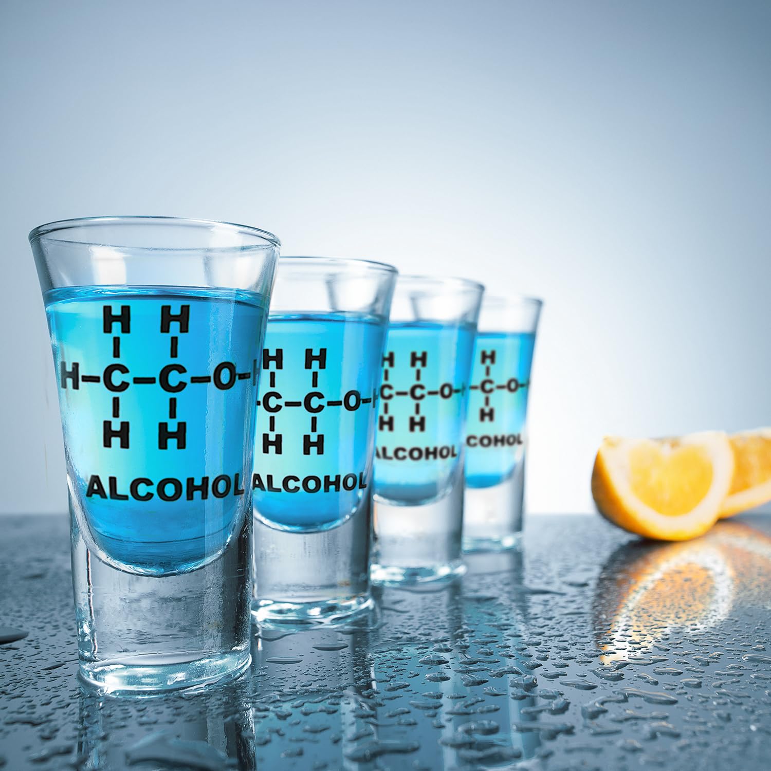 Mad Monkey Funny Shot Glasses with Alcohol Chemical Formula Set of 4