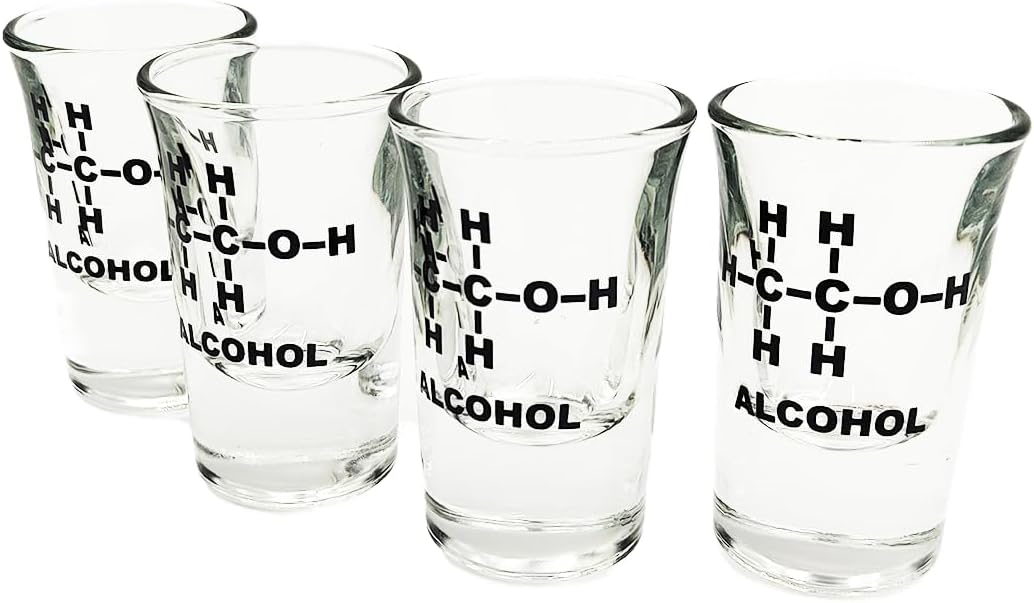 Mad Monkey Funny Shot Glasses with Alcohol Chemical Formula Set of 4