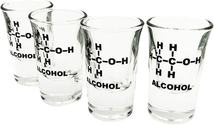 Mad Monkey Funny Shot Glasses with Alcohol Chemical Formula Set of 4