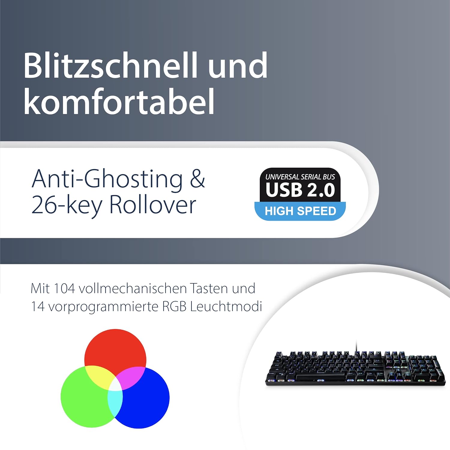 MediaRange Gaming-Tastatur 104-Tasten 14 Farbmodi