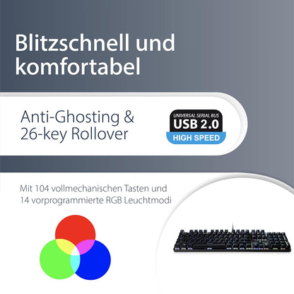 MediaRange Gaming-Tastatur 104-Tasten 14 Farbmodi