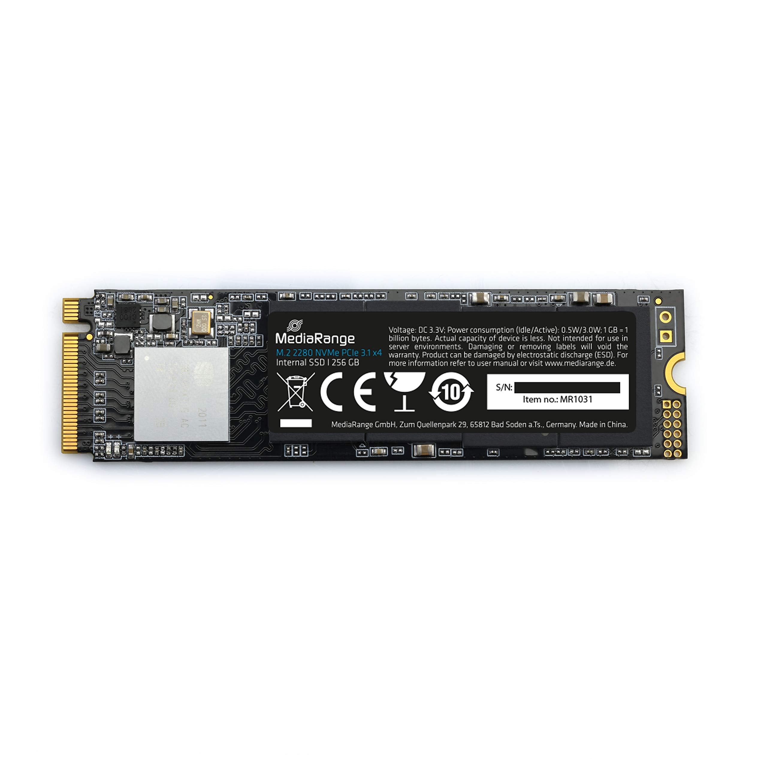MediaRange Internal SSD hard drive 256 GB - solid state with M.2 interface NVMe PCie 3.1 x4 and 3D NAND technology, ideal as an internal SSD drive for upgrading computers and notebooks 128 GB NVMe