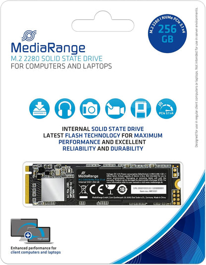 MediaRange Internal SSD hard drive 256 GB - solid state with M.2 interface NVMe PCie 3.1 x4 and 3D NAND technology, ideal as an internal SSD drive for upgrading computers and notebooks 128 GB NVMe