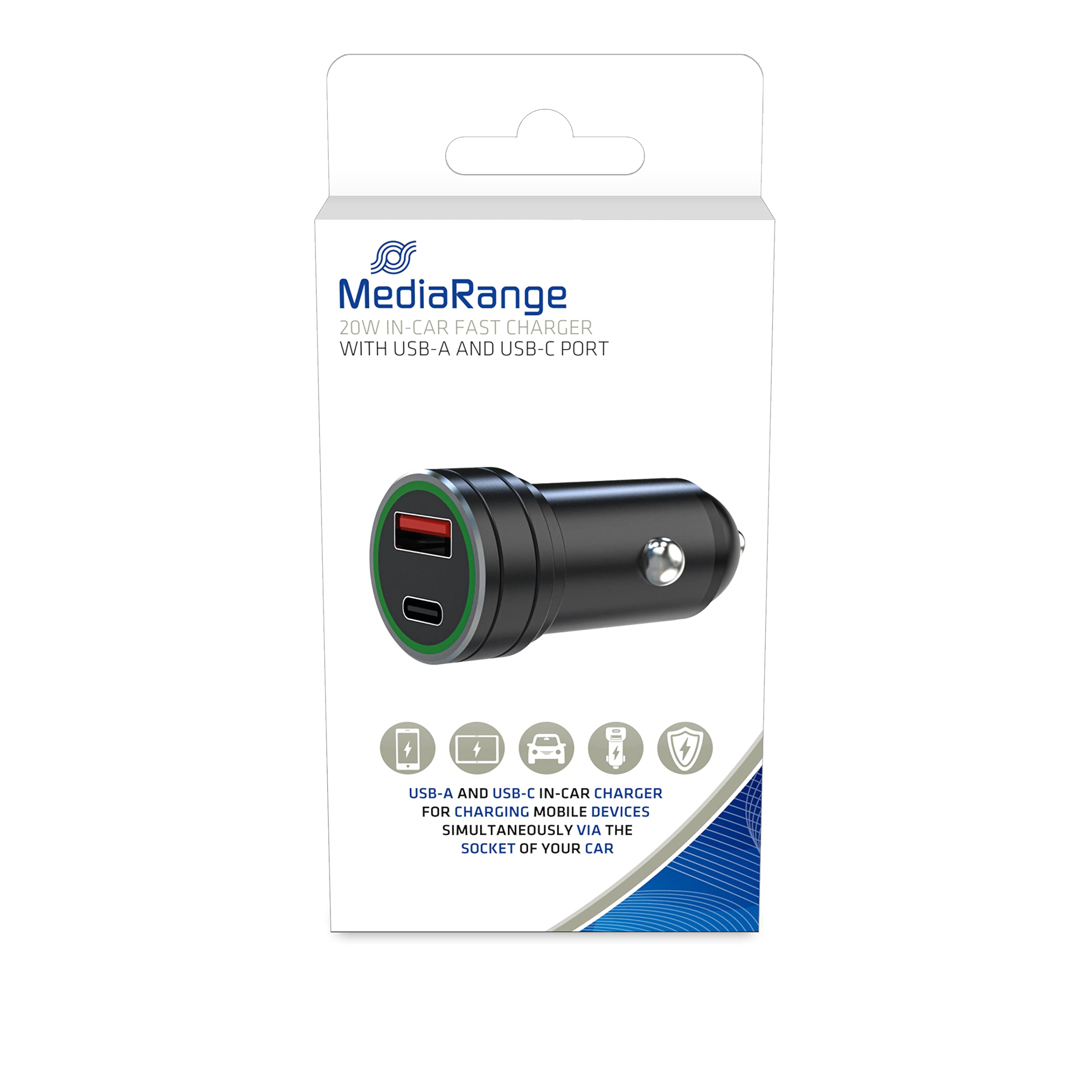 MediaRange Kfz-Ladegerat 20W 1x USB-A u. 1x USB-C