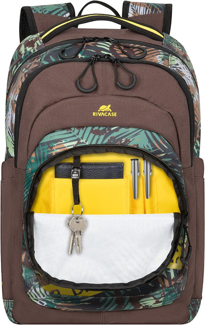 Rivacase Universeller Laptop-Rucksack für einen 15,6 Zoll Laptop 30L – ideal für Schüller und Studenten – bunter Cityrucksack für einen Notebook aus hochwertigem wasserabweisendem Material Jungelmuster