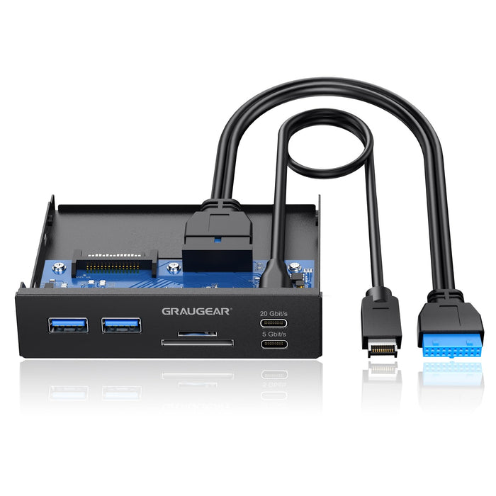 Graugear | 6 interfaces front panel in 3.5 inches | USB3.2 Gen2 2x2 Type-C up to 20 Gbit/s | 2x USB-A + USB-C | SD+microSD card reader | Key-A 20-pin & 19-pin header | Metal | G-MP01 CR