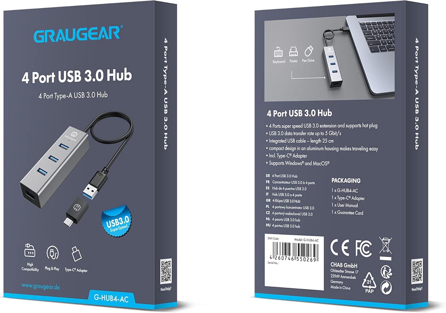 Graugear 4-port Type-A USB 3.0 hub