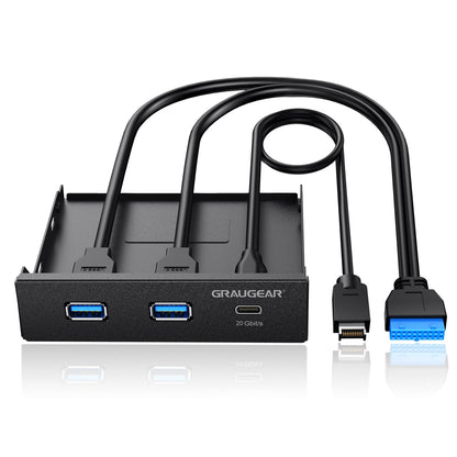 GRAUGEAR USB-C  Frontpanel, 3,5 Zoll USB-HUB mit 1x USB 3.2 Gen2x2 Type-C 20 Gbps & 2X USB-A, Robuste Metall-PC-Frontblende, Schnelle Datenübertragung, Einfache Installation