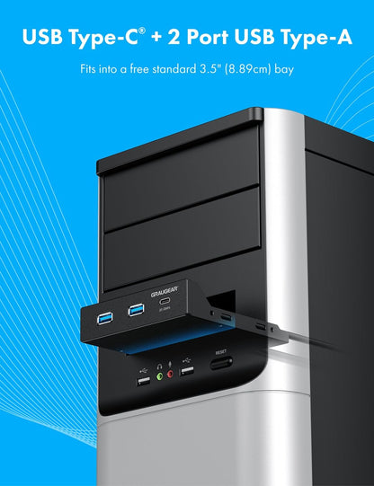 GRAUGEAR USB-C  Frontpanel, 3,5 Zoll USB-HUB mit 1x USB 3.2 Gen2x2 Type-C 20 Gbps & 2X USB-A, Robuste Metall-PC-Frontblende, Schnelle Datenübertragung, Einfache Installation