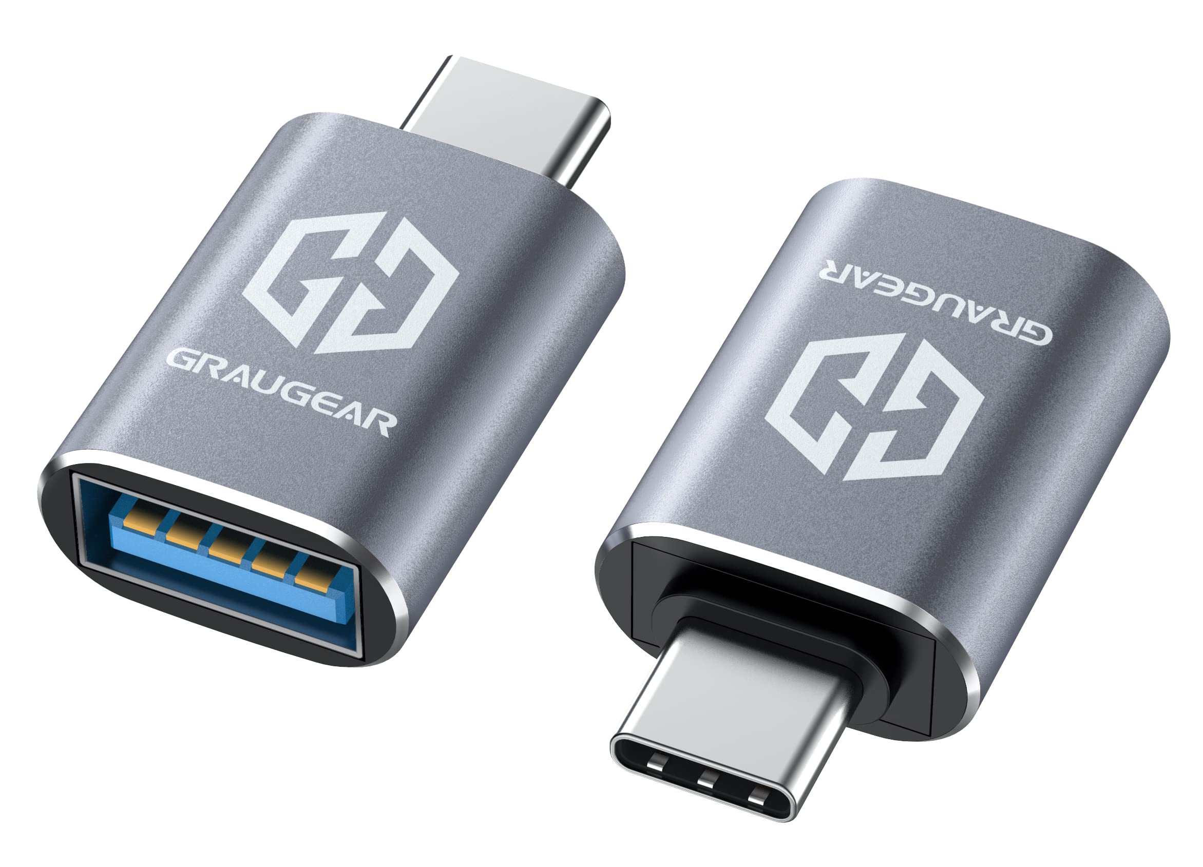 GRAUGEAR | 2 pieces | USB to USB-C adapter | Double sides USB-C | 10 Gbit/s data transfer USB 3.2 Gen 2 | Type-A female to Type-C® male | USB-C to USB 3.1 Gen2 | G-AD-ATC-10G-2