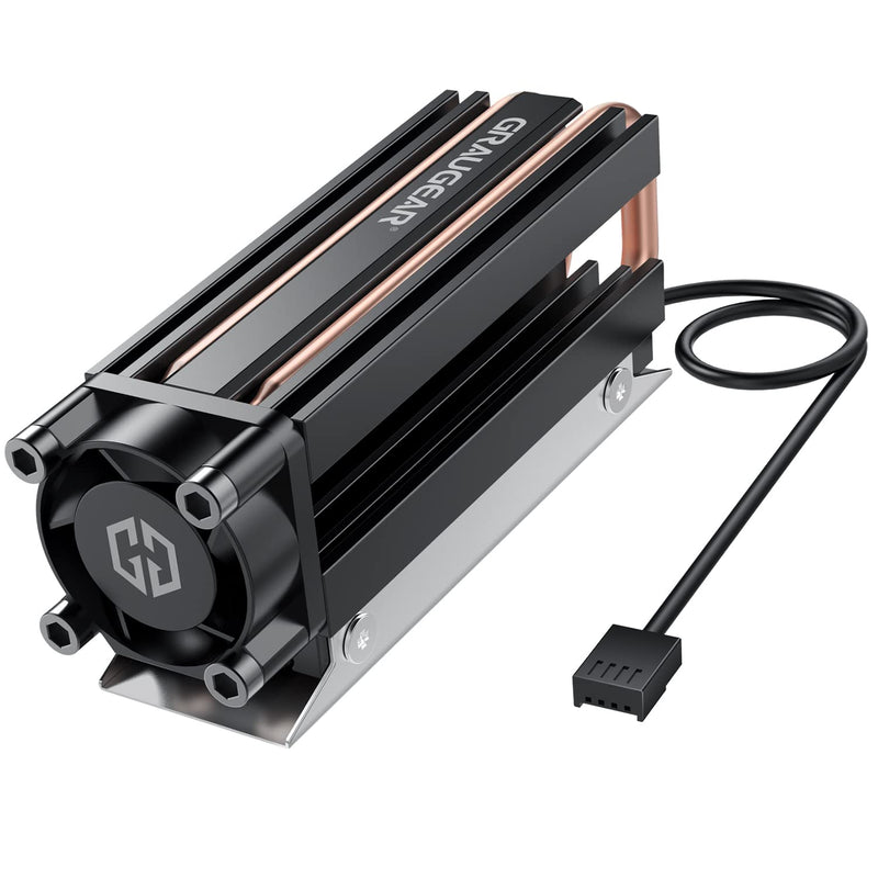 GRAUGEAR G-M2HS05-F, M.2 Heatpipe Cooler with 4mm Copper Heatpipe, PWM Fan, 50% Temperature Reduction, Aluminium Heatsink, Compatible with Single/Dual-Sided 2280 NVMe SSDs