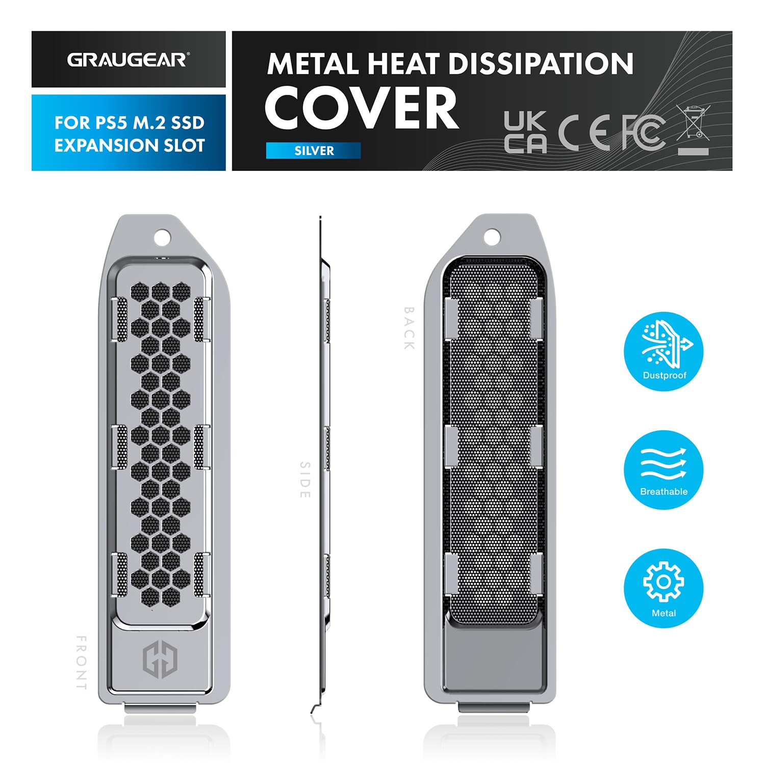 GRAUGEAR Heat Dissipating Metal Dust Cover for PS5 M.2 SSD Slot | PS5 SSD Cover with Ventilation | Fits PlayStation®5 Memory Expansion