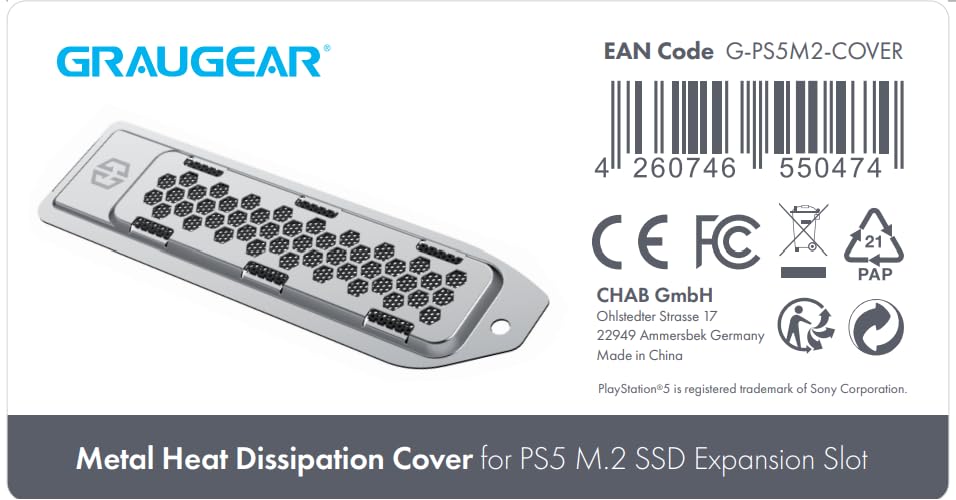 GRAUGEAR Heat Dissipating Metal Dust Cover for PS5 M.2 SSD Slot | PS5 SSD Cover with Ventilation | Fits PlayStation®5 Memory Expansion