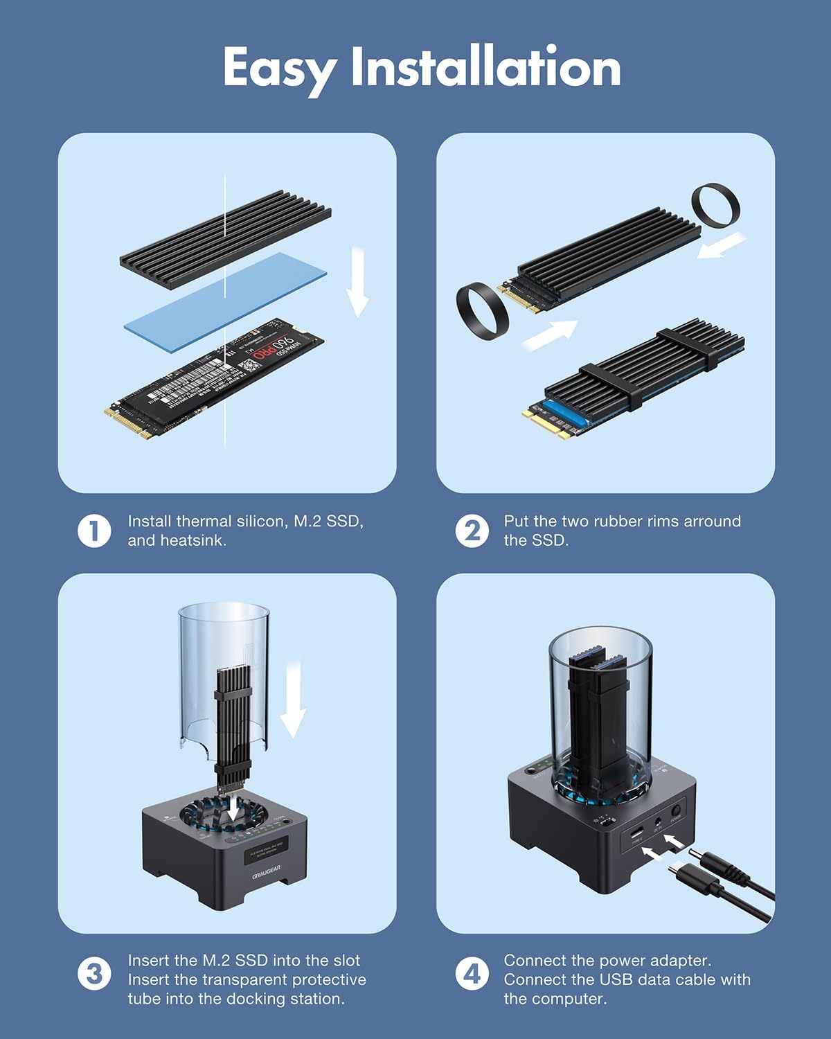 GRAUGEAR DM.2 Klone Station M.2 NVMe SSD mit Lufte