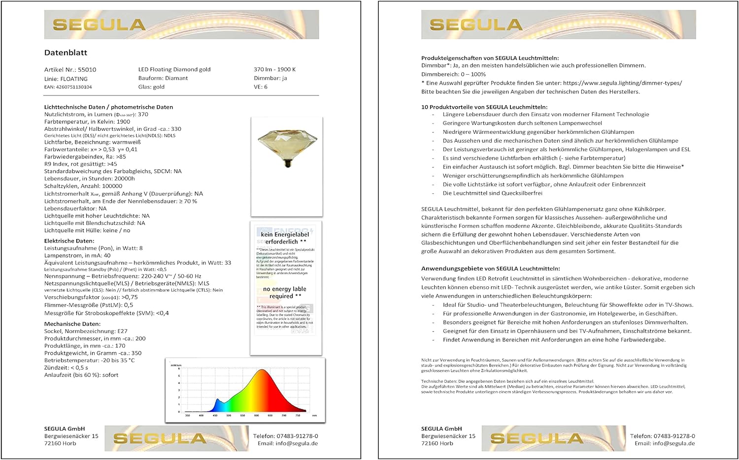 SEGULA LED Floating Diamond gold E27 370Lm 1900K