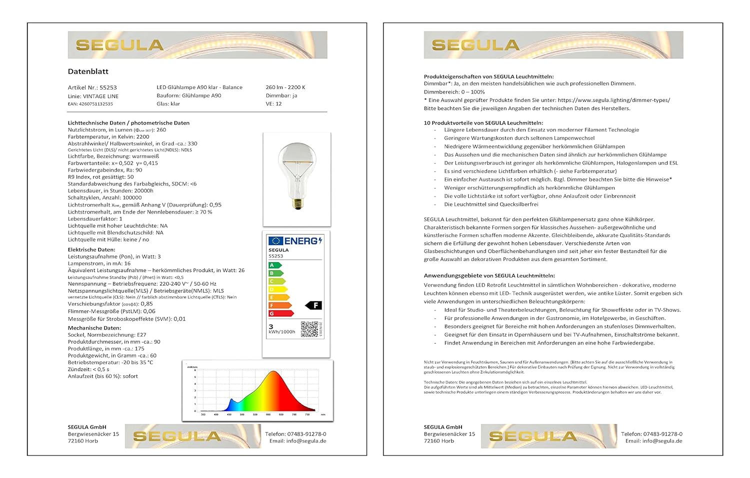 Segula LED Gluhlampe A90 klar - Balance E27 3W 220