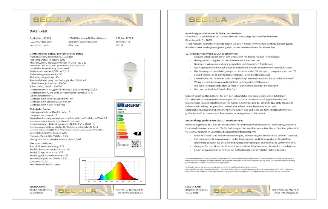 Segula LED Gluhlampe A90 klar - Balance E27 3W 220