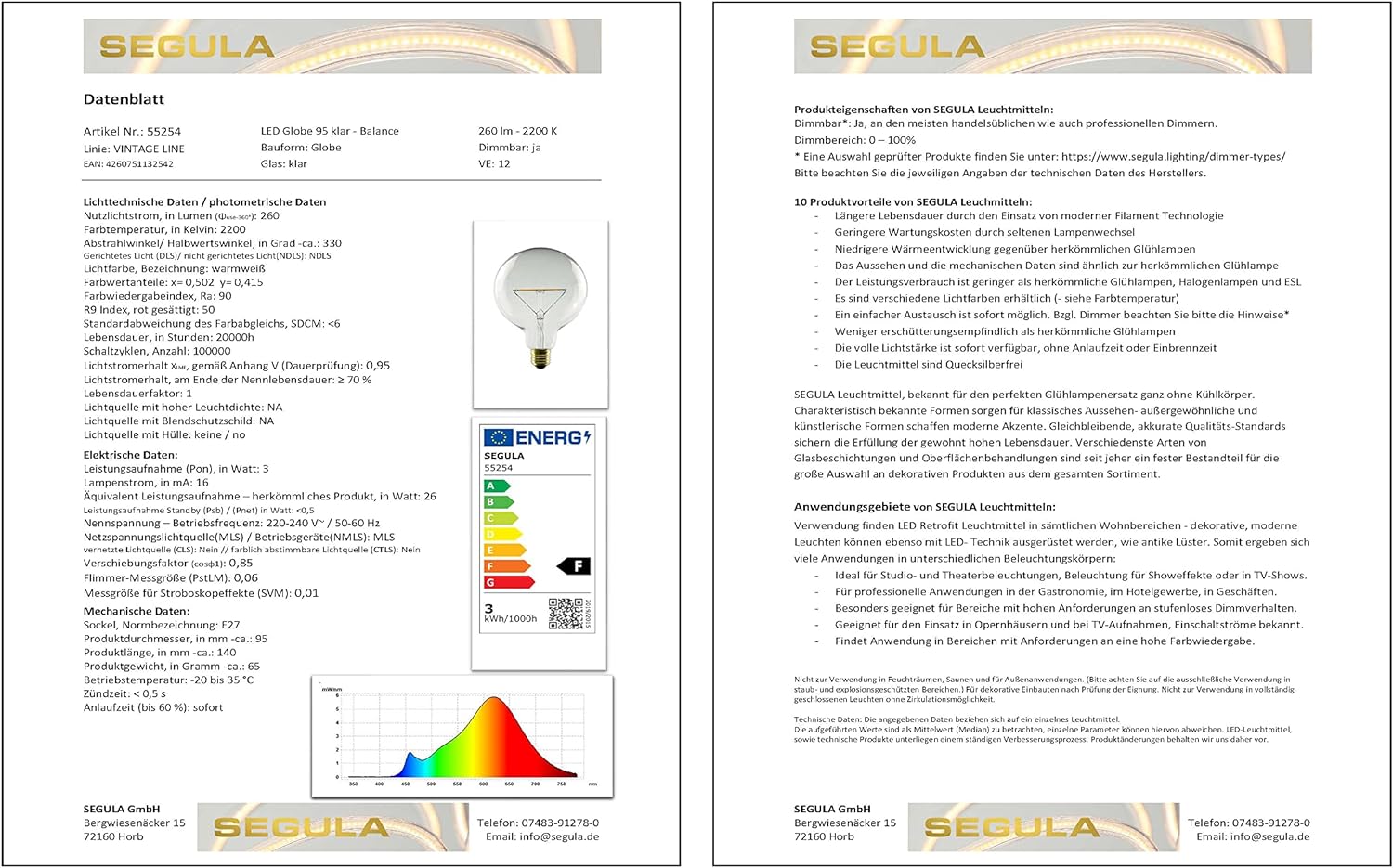 Segula LED Globe 95 klar - Balance E27 3W 2200K di