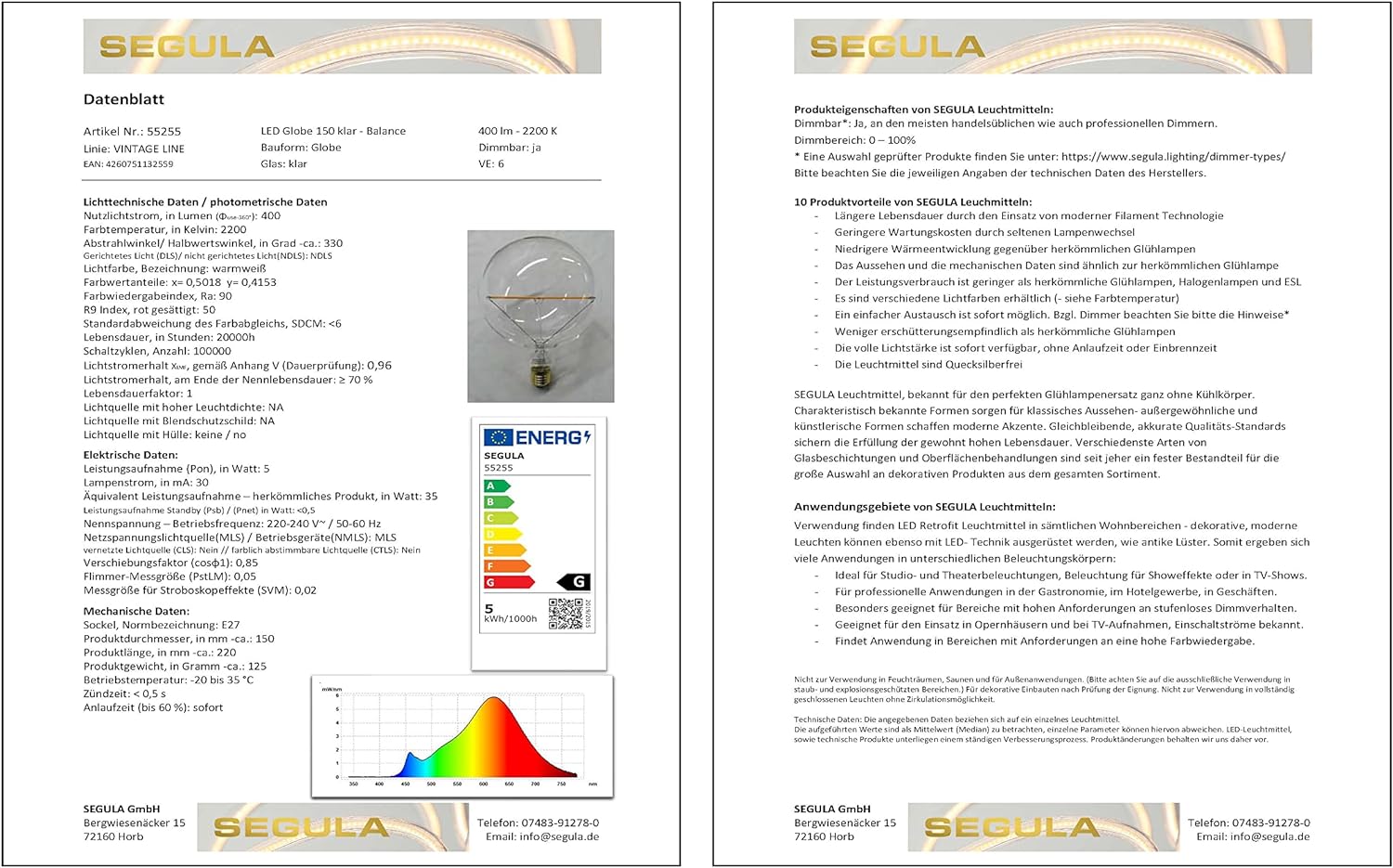 Segula LED Globe 150 Balance klar E27 5W 400Lm 220
