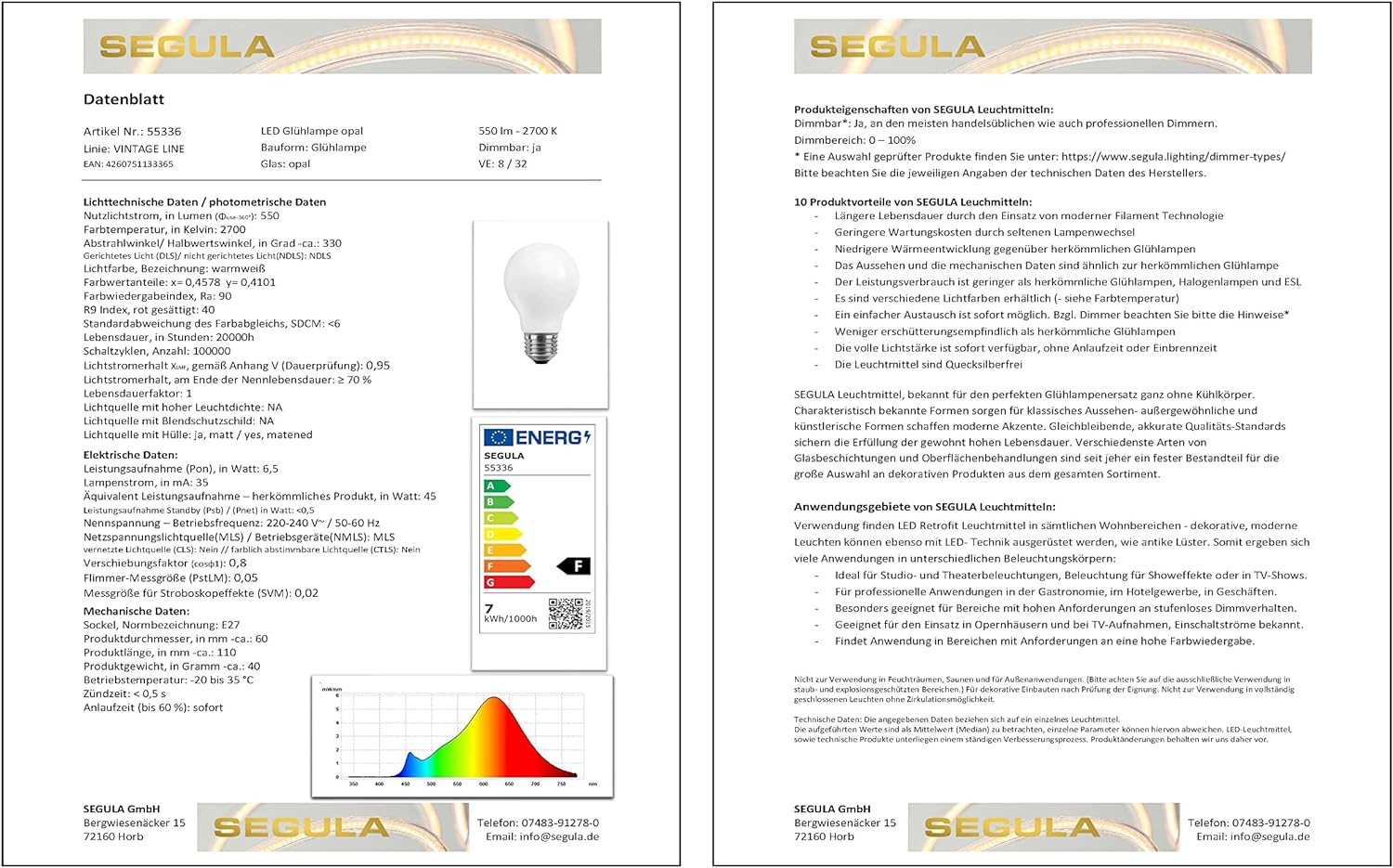 Segula LED Gluhlampe opalBE27 6,5W 2700K dimmbar