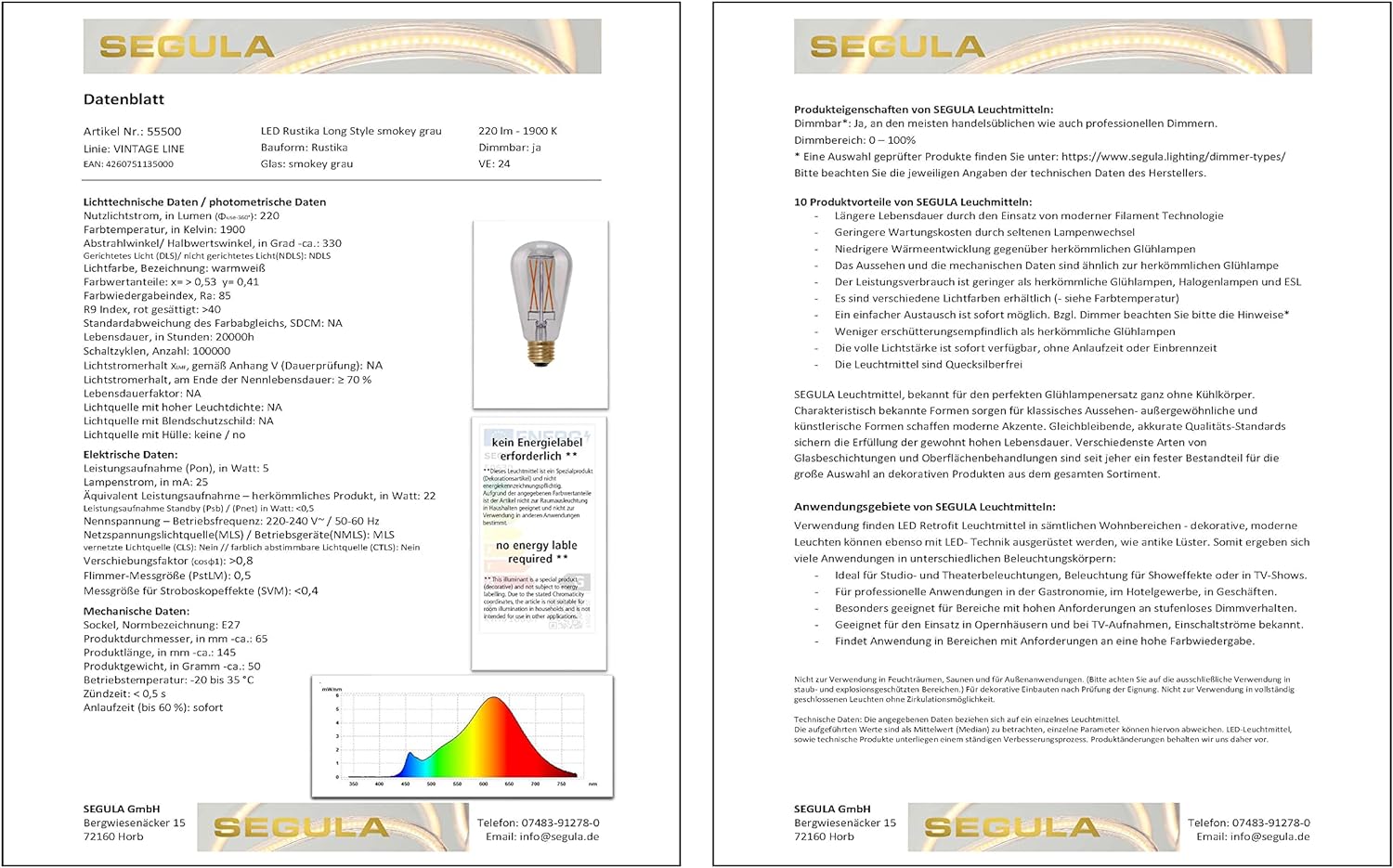 Segula LED Rustika Long Style smokey grau E27 5W 1