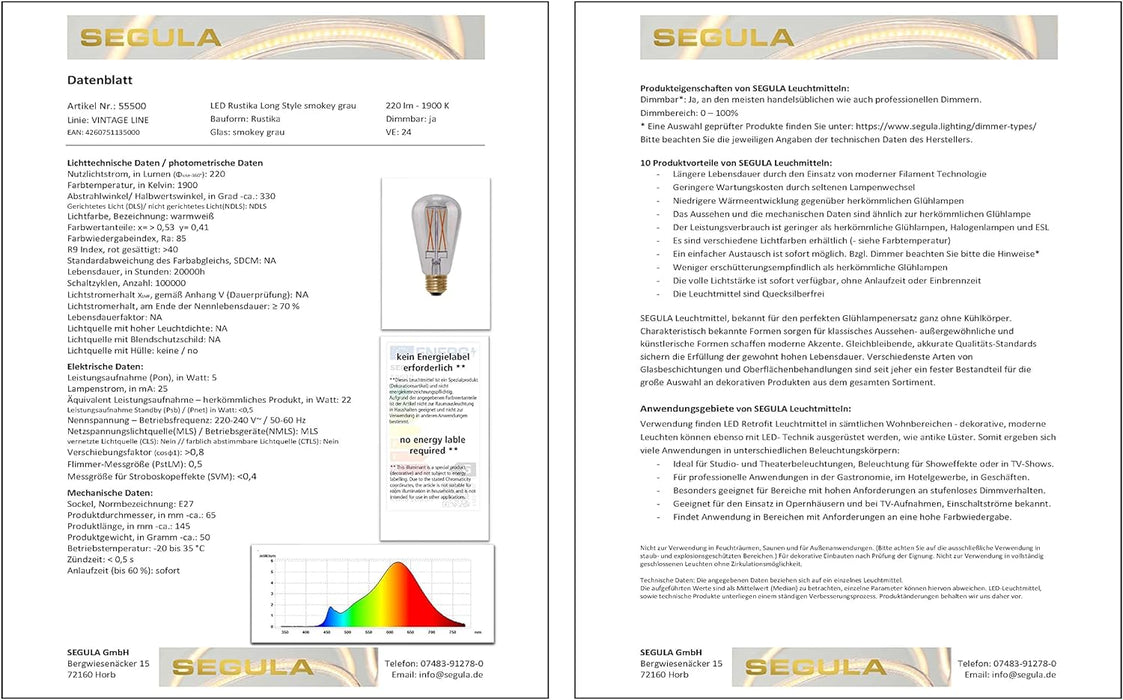 Segula LED Rustika Long Style smokey grau E27 5W 1