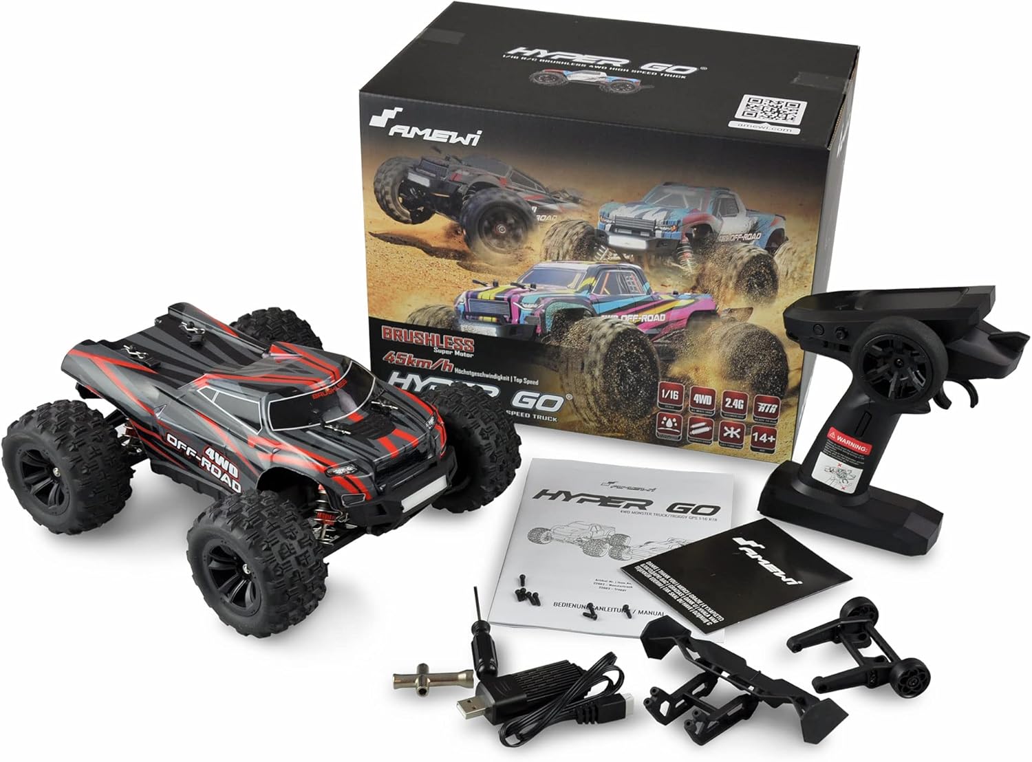 Amewi 22629 Hyper Go Remote Controlled truggy, Black/red, 1:24