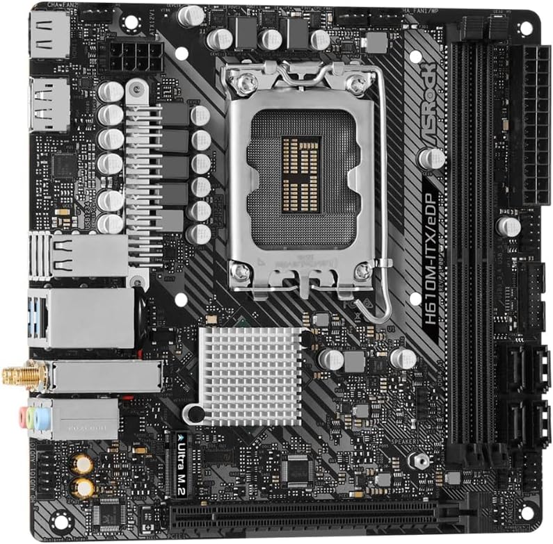 ASRock H610M ITX/eDP, Intel H610, 1700, Mini ITX, 2 DDR4, HDMI, DP, eDP, Wi-Fi, PCIe4, 1x M.2