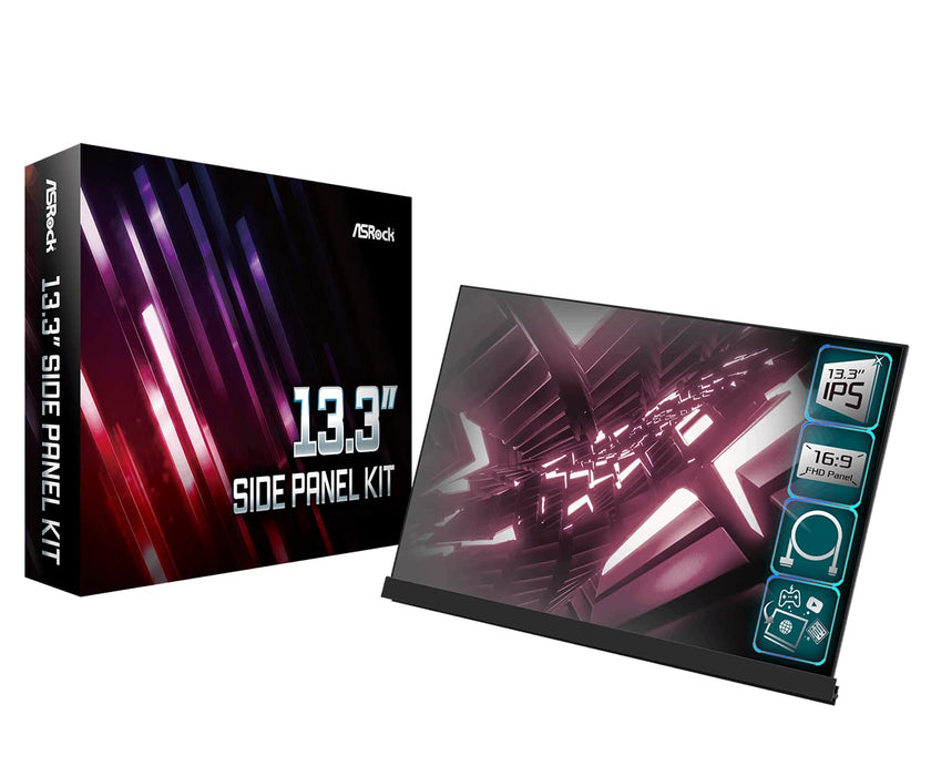 ASRock 13.3" Side Panel Kit - Add a 1080p Display to Your Glass Side Panel, 16:9, IPS, 1920 x 1080, eDP Connector Only