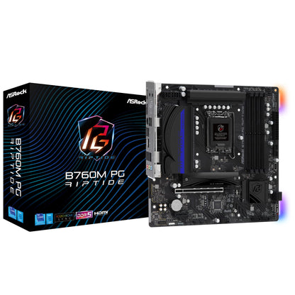 ASRock B760M PG RIPTIDE, Intel B760, 1700, Micro ATX, 4 DDR5, HDMI, DP, 2.5G LAN, PCIe4, RGB, 2x M.2 CPU