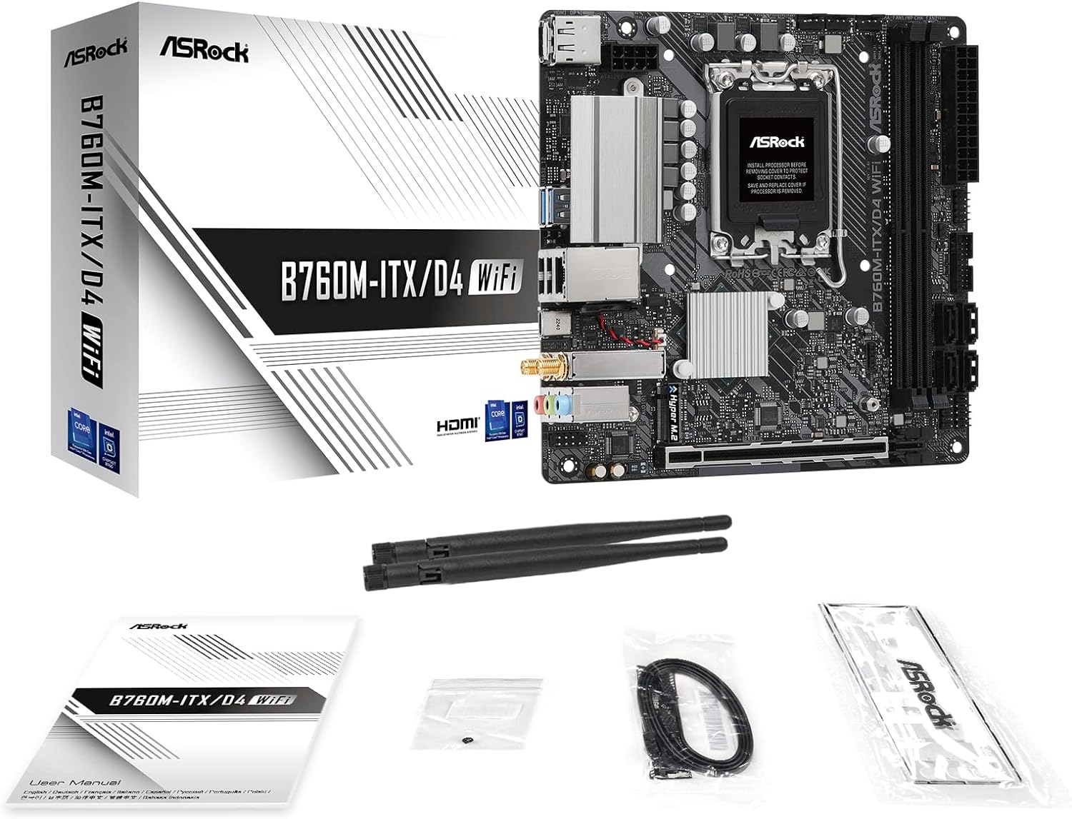 ASRock B760M-ITX/D4 WIFI, Intel B760, 1700, Mini ITX, 2 DDR4, HDMI, DP, Wi-Fi 6E, GB LAN, PCIe4, 1x M.2
