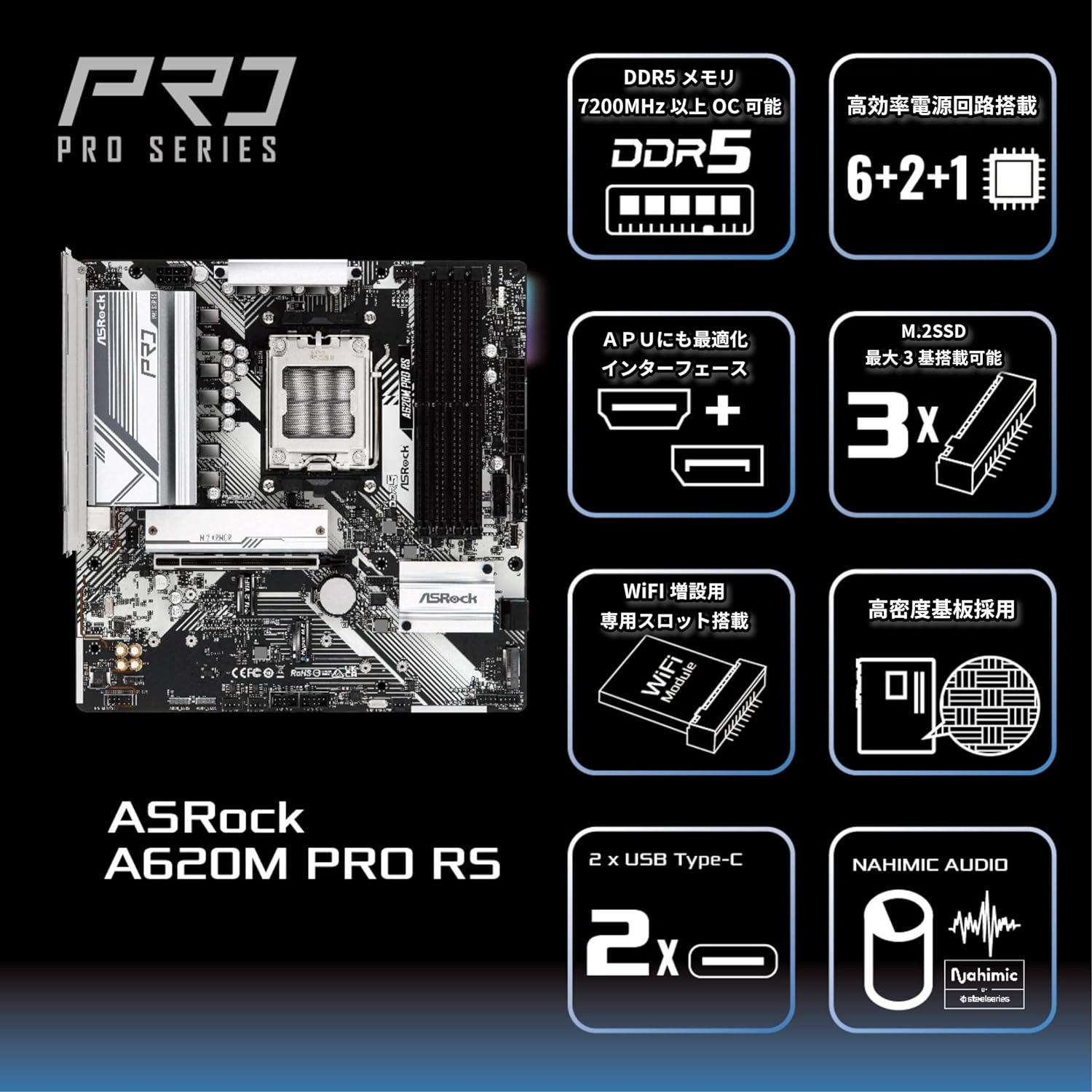 ASROCK A620M Pro RS AMD A620 Emplacement AM5 micro ATX
