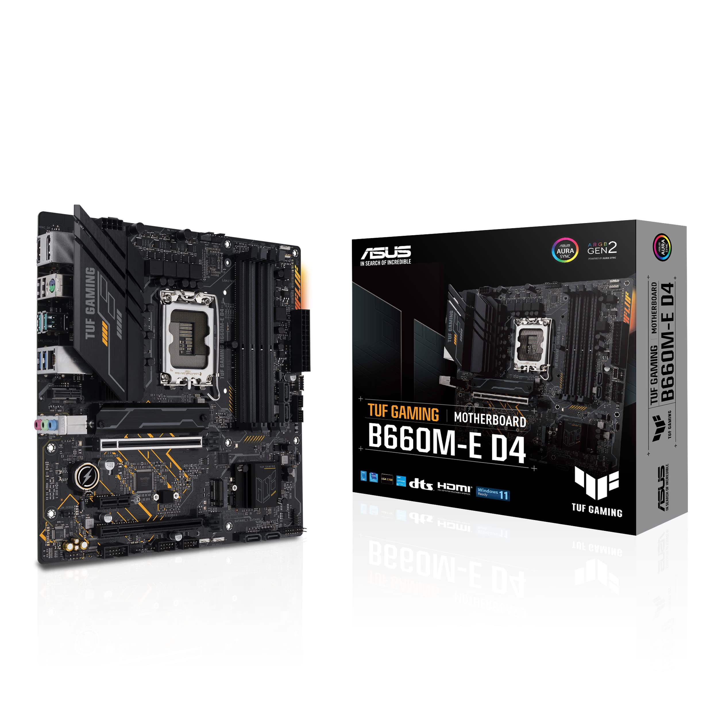 ASUS TUF GAMING B660M-E D4 Mainboard Sockel Intel LGA 1700 (Intel B660, mATX, DDR4 Speicher, PCIe 4.0, 2x M.2, Aura Sync) mATX B660 PLUS D4