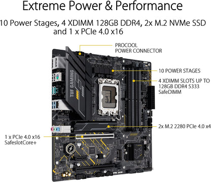 ASUS TUF GAMING B660M-E D4 Mainboard Sockel Intel LGA 1700 (Intel B660, mATX, DDR4 Speicher, PCIe 4.0, 2x M.2, Aura Sync) mATX B660 PLUS D4