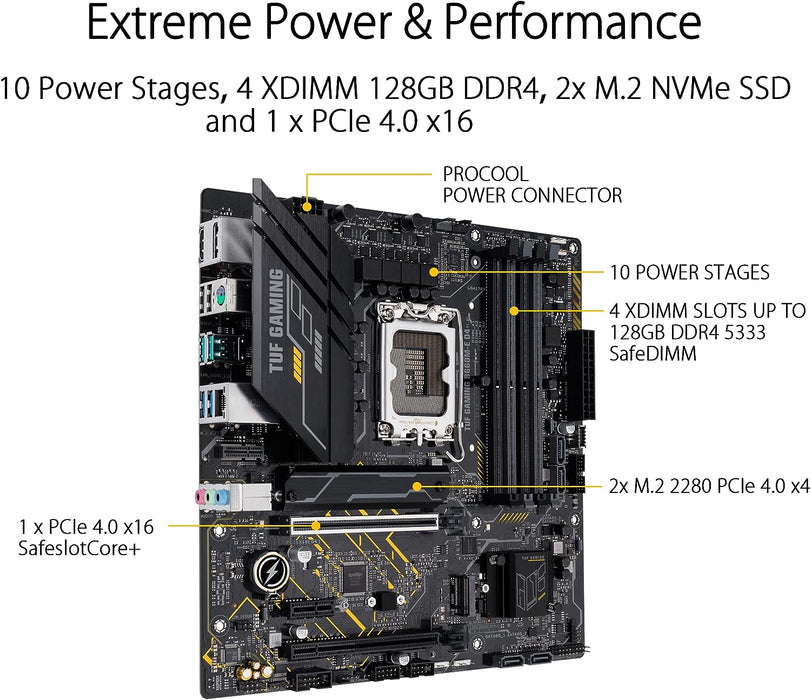 ASUS TUF GAMING B660M-E D4 Mainboard Sockel Intel LGA 1700 (Intel B660, mATX, DDR4 Speicher, PCIe 4.0, 2x M.2, Aura Sync) mATX B660 PLUS D4