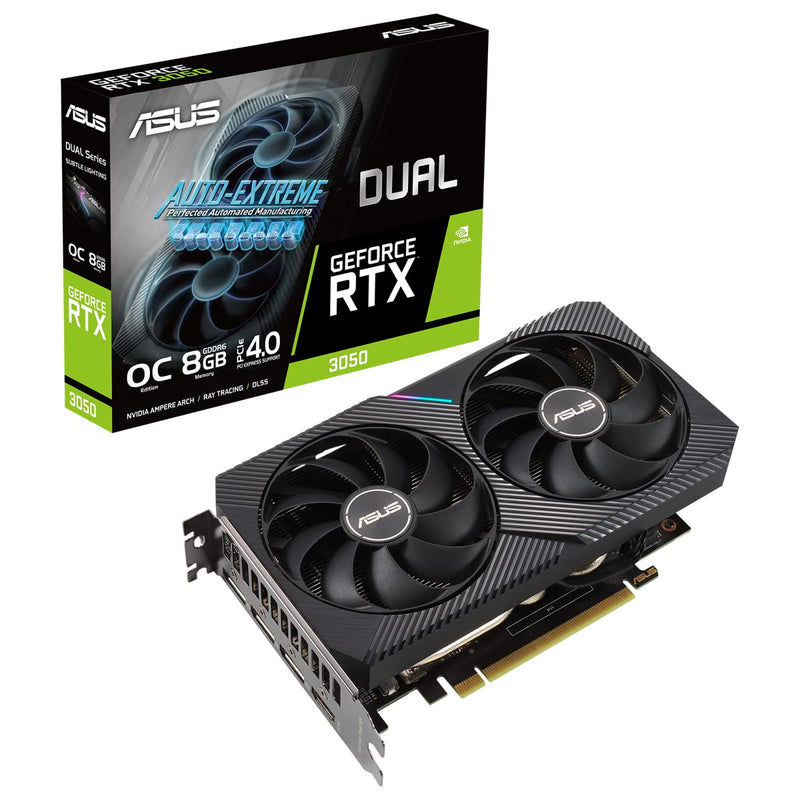 ASUS GeForce Dual RTX 3050 8GB OC Edition Gaming Grafikkarte (NVIDIA Ampere, GDDR6 Speicher, PCIe 4.0, 1x HDMI 2.1, 3X DisplayPort 1.4a, DUAL-RTX3050-O8G) 3304807664, Schwarz OC Edition DUAL RTX 3050