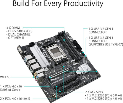 ASUS Prime B650M-A WIFI Gaming Mainboard Sockel AMD AM5 (Ryzen 7000, micro-ATX, DDR5 Speicher, PCIe 5.0, WiFi 6, BIOS Flashback, USB 3.2 Gen 2, Aura Sync) microATX B650 A WIFI