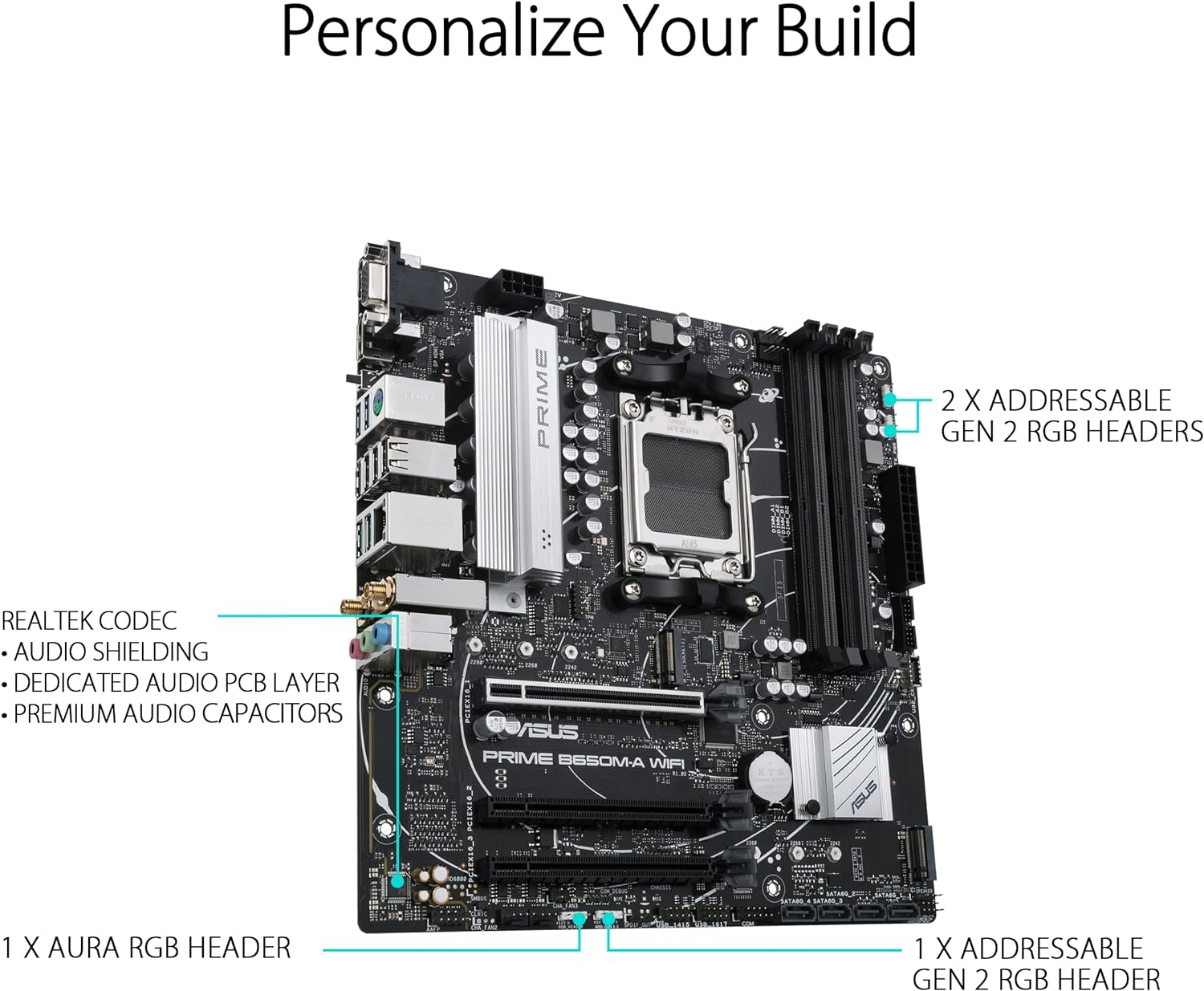ASUS Prime B650M-A WIFI Gaming Mainboard Sockel AMD AM5 (Ryzen 7000, micro-ATX, DDR5 Speicher, PCIe 5.0, WiFi 6, BIOS Flashback, USB 3.2 Gen 2, Aura Sync) microATX B650 A WIFI