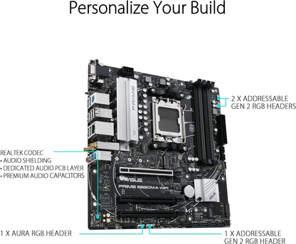 ASUS Prime B650M-A WIFI Gaming Mainboard Sockel AMD AM5 (Ryzen 7000, micro-ATX, DDR5 Speicher, PCIe 5.0, WiFi 6, BIOS Flashback, USB 3.2 Gen 2, Aura Sync) microATX B650 A WIFI