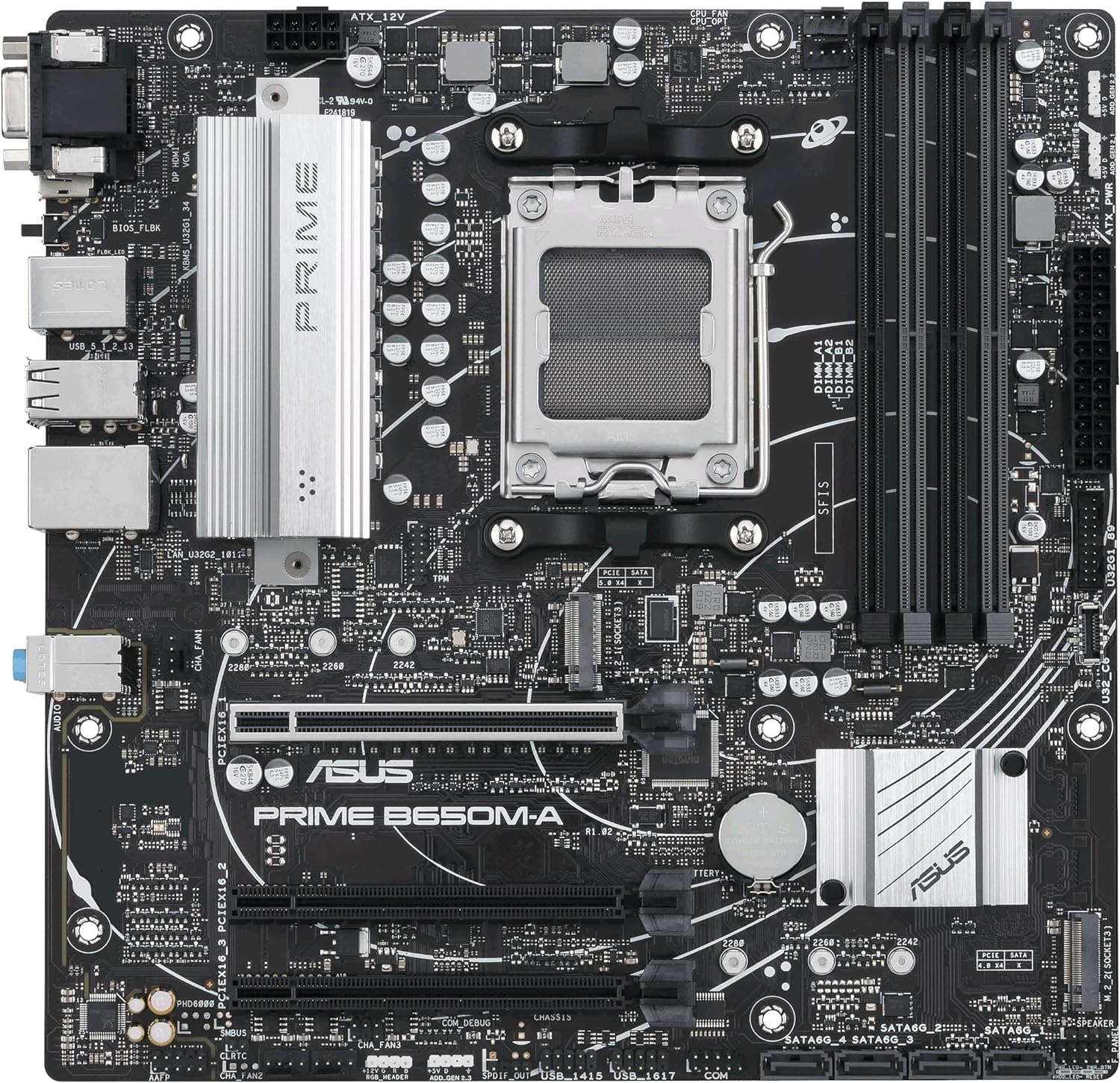 ASUS Prime B650M-A CSM Mainboard Sockel AMD AM5 (Ryzen 7000, micro-ATX, DDR5 Speicher, PCIe 5.0, WiFi 2.5G Ethernet, BIOS Flashback, USB 3.2 Gen 2, Aura Sync)